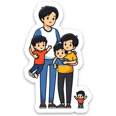 cheerful white family trio - dad with dark black hair, mom and son sticker