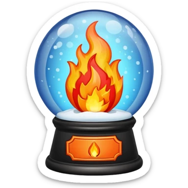 Can you make a snow globe emoji with a flame in it, gothic style, I want it to say pyromaniacs as a plaque  sticker