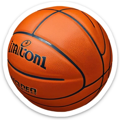 Cinematic Realistic image of a basketball resting on a polished court surface, with finely detailed textures and subtle reflective highlights, evoking a sense of calm before the game’s intensity sticker