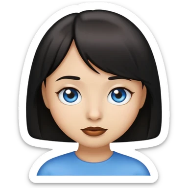 create a emoji with a girl with a short black bob and blue eyes and small nose and brown lips sticker