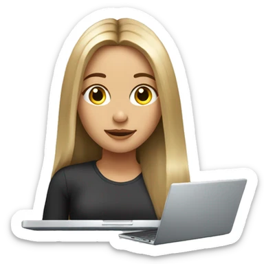 beautiful girl, with long dirty blonde hair, straight hair, polish, with laptop sticker