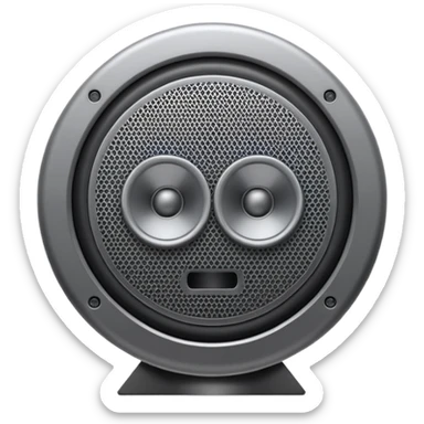 Minimal emoji icon of a modern metallic speakers, front view, detailed geometry, dark metallic body, subtle highlights, isolated sticker