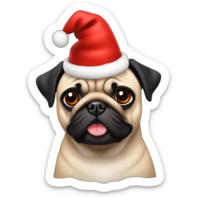 a pug with a red New Year's hat sticker