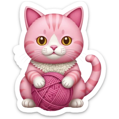 pink cat full body sitting with a wool ball sticker