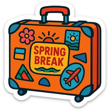 spring break suitcase with travel stickers excitement vibrant colors sticker