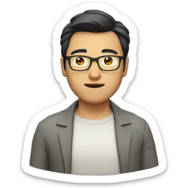 heavy asian guy with shoulder length hair wearing spectacles winking sticker