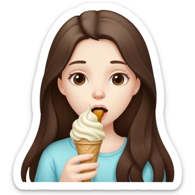 beautiful pale brunette girl with long hair eating an ice cream mouth closed sticker
