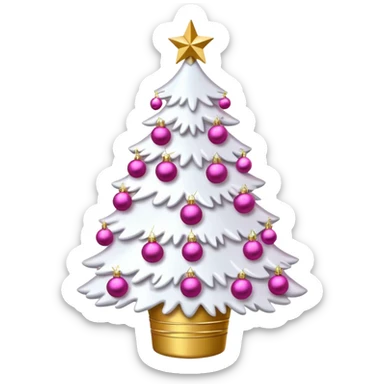 WHITE CHRISTMAS TREE WITH PINK BOWS AND GOLD TINSEL sticker