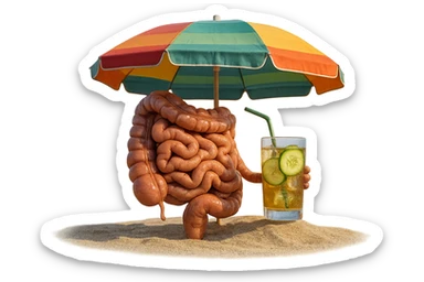 INTESTINO SEDUTO IN SPIAGGIA SOTTO L'OMBRELLONE MENTRE BEVE THè FREDDO CON CETRIOLO
IPERREALISTICO 4K sticker