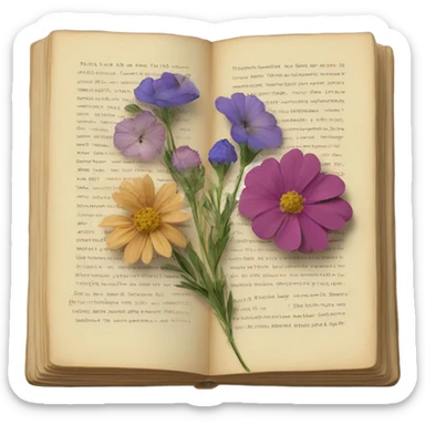 book with some pressed flowers on the pages realistic flowers pressing sticker