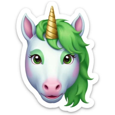 unicorn face cute and green haired and bearded wearing hat sticker