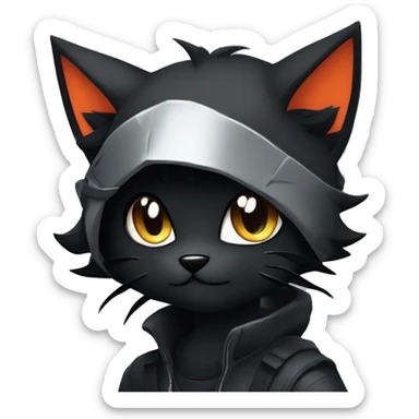 Edgy Shy Anthro Ninja boyish cool pretty dark black Litten-Pokémon-cat-fursona-animal techwear sticker