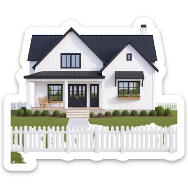 modern farmhouse with white siding and black trim sticker