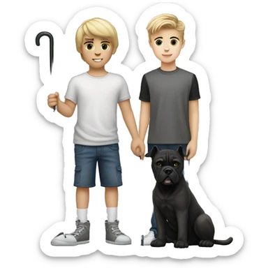 young white kid with justin beiber hairstyle standing alongside a black cane-corso sticker