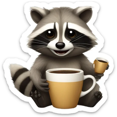 Realistic Raccoon holding a cup of coffee sticker
