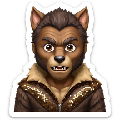 The Werewolf from Universal Monsters with brown fur, dark brown sequin outfit  sticker