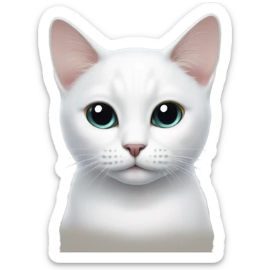 white cat with black spot on head next to right ear sticker