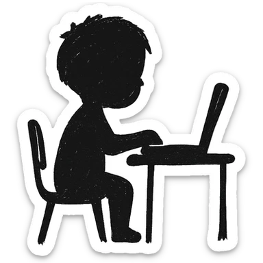 minimalist child programmer, silhouette only, sitting at computer sticker