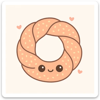a simit, Turkish sesame bagel, cute cartoon style, kawaii sticker