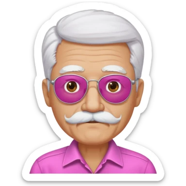old guy with funny hair and dark shades and pink mustache sticker