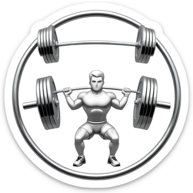 An emblem symbolizing weightlifting with a stylized barbell in the center, set against a simple, clean background. The barbell is prominent and sleek, with no athlete included. The design is bold, modern, and minimalistic sticker