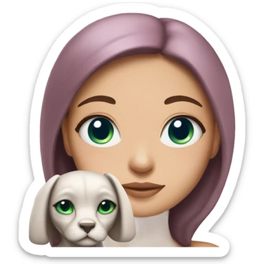 A brunette girl with blue eyes cuddles a pink sphinx with green eyes sticker