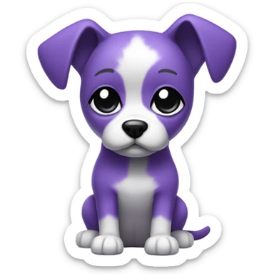 Purple Chibi Dog with Folded ears, white face, white paws, black eyes, Full Body sticker