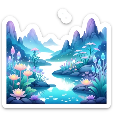 Ethereal dreamscape with pastel colors, bioluminescent nature, misty lighting, soft bokeh — whimsical and magical. sticker