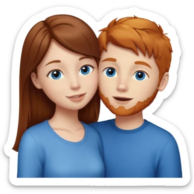 Girl with straight brown hair kissing ginger boy. Both have blue eyes  sticker