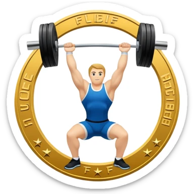 An emblem representing the World Weightlifting Federation with a stylized barbell and global elements. Bold text and clean lines symbolize strength, unity, and competition. Modern, dynamic design with a transparent background. sticker
