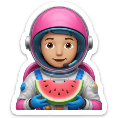 Neon pink and blue spaceman eating melon sticker