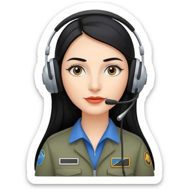 Femme cheveux long noir travaille dans le domaine de l'aéronautique sourcils fournis makeup clean sticker