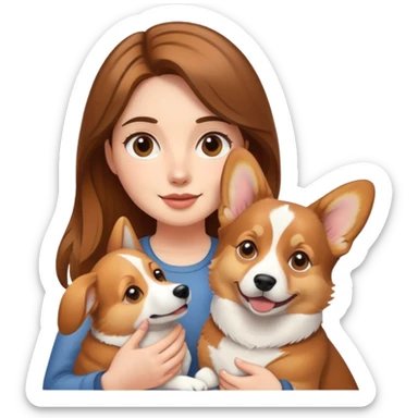 Brown-haired girl holding a corgi dog sticker