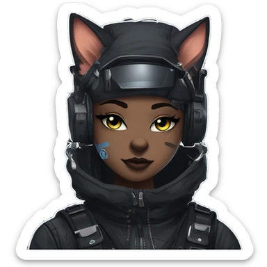 Gorgeous dark techwear cyberpunk style sona anthro cat, aesthetic, and pretty edgy black with collar and harness, trending style sticker