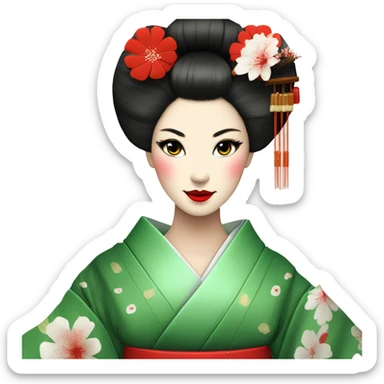 Geisha. kimono rojo. ojos verdes. ceremonia del té  sticker