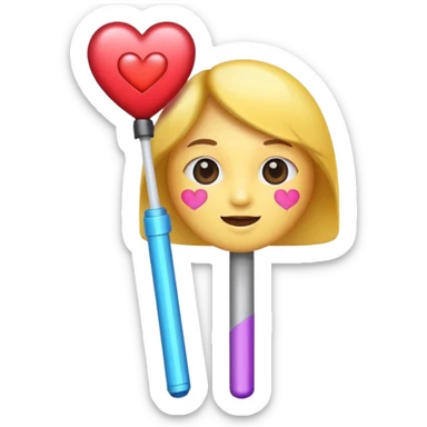 a fan emoji with heart eyes holding a K-pop light stick sticker
