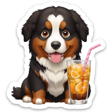 Bernese mountain dog enjoying a fruity beverage sticker