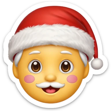 cute emoji face wearing a Santa hat, with a happy soft expression. Replace the festive Christmas elements: a Christmas tree, stocking, snowflake, and other holiday icons. sticker