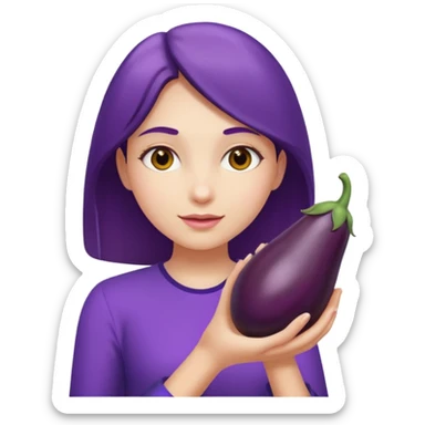 girl holding brinjal sticker