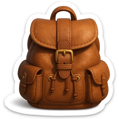 Draw a Pixar-style leather backpack. The backpack should be visible from the front and top. sticker