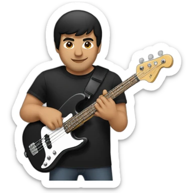 latin lover man, very strong, short black hair, wearing black shirt, playing electric bass sticker