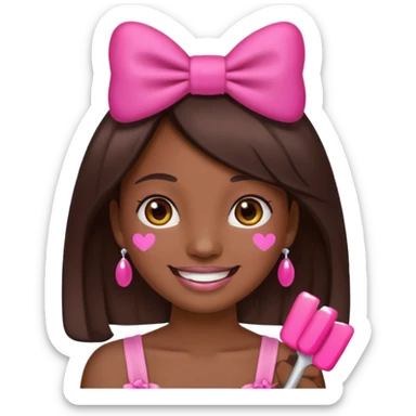 emoji combining relaxed face, pink bow, and dark skin tone nail polish sticker
