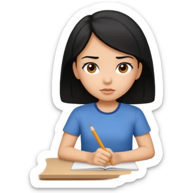 girl with black hair in short sleeves focusing in class sticker
