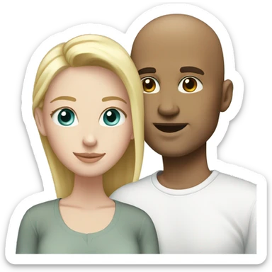Loving white couple. White Male = bald, 35, light aqua eyes. Female = long blonde highlights, light aqua eyes sticker