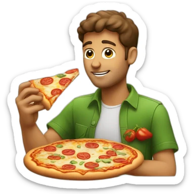 An Italian guy eating a hawaian pizza sticker