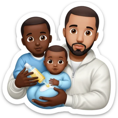 P diddy and drake holding baby oil and baby’s sticker