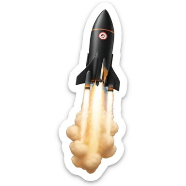 A black rocket that takes off, showing the symbol 0 sticker