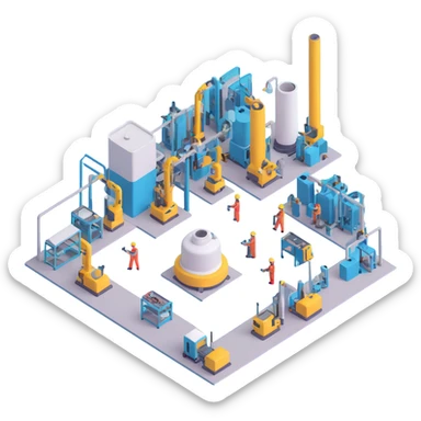 factory floor with industrial equipment and workers sticker