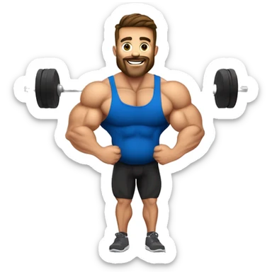 Pregnant handsome muscular young male bodybuilder with big and round hairy baby bump doing shoulder press with weighted barbells sticker