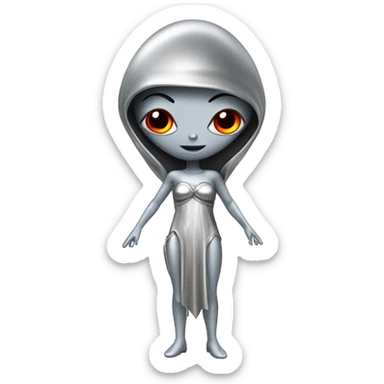 alien red female in silver dress, full figure sticker